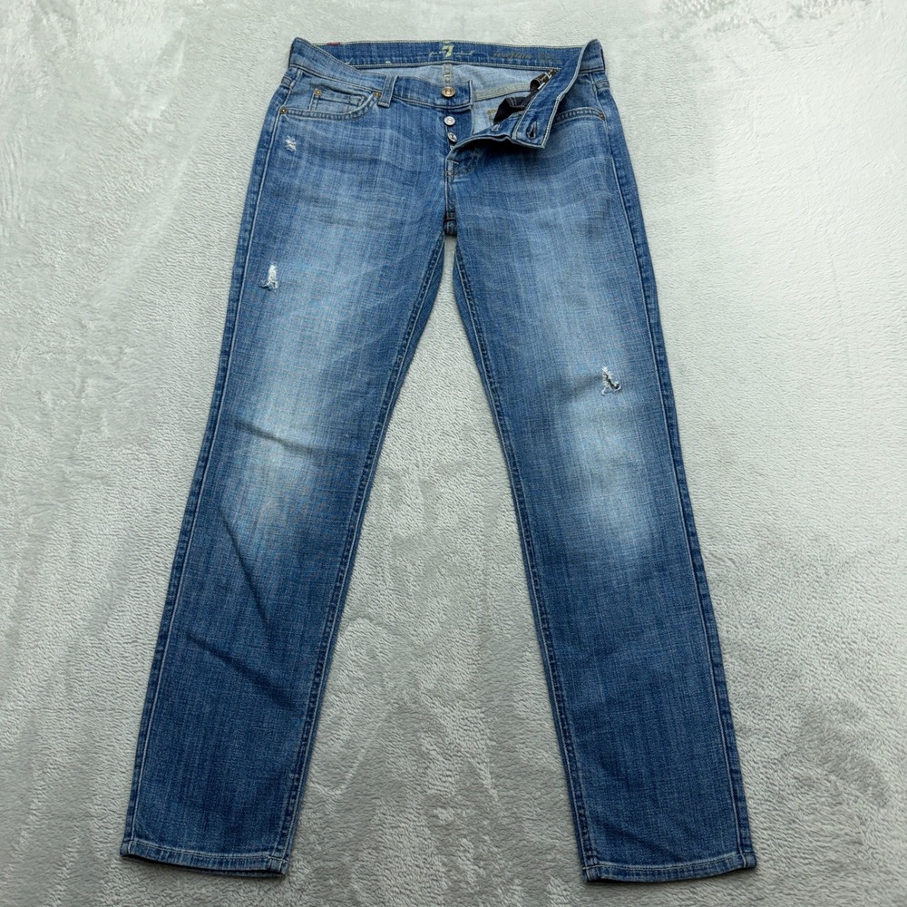 7 For All Mankind Josefina Jeans Womens 26 Boyfriend Blue Distressed
